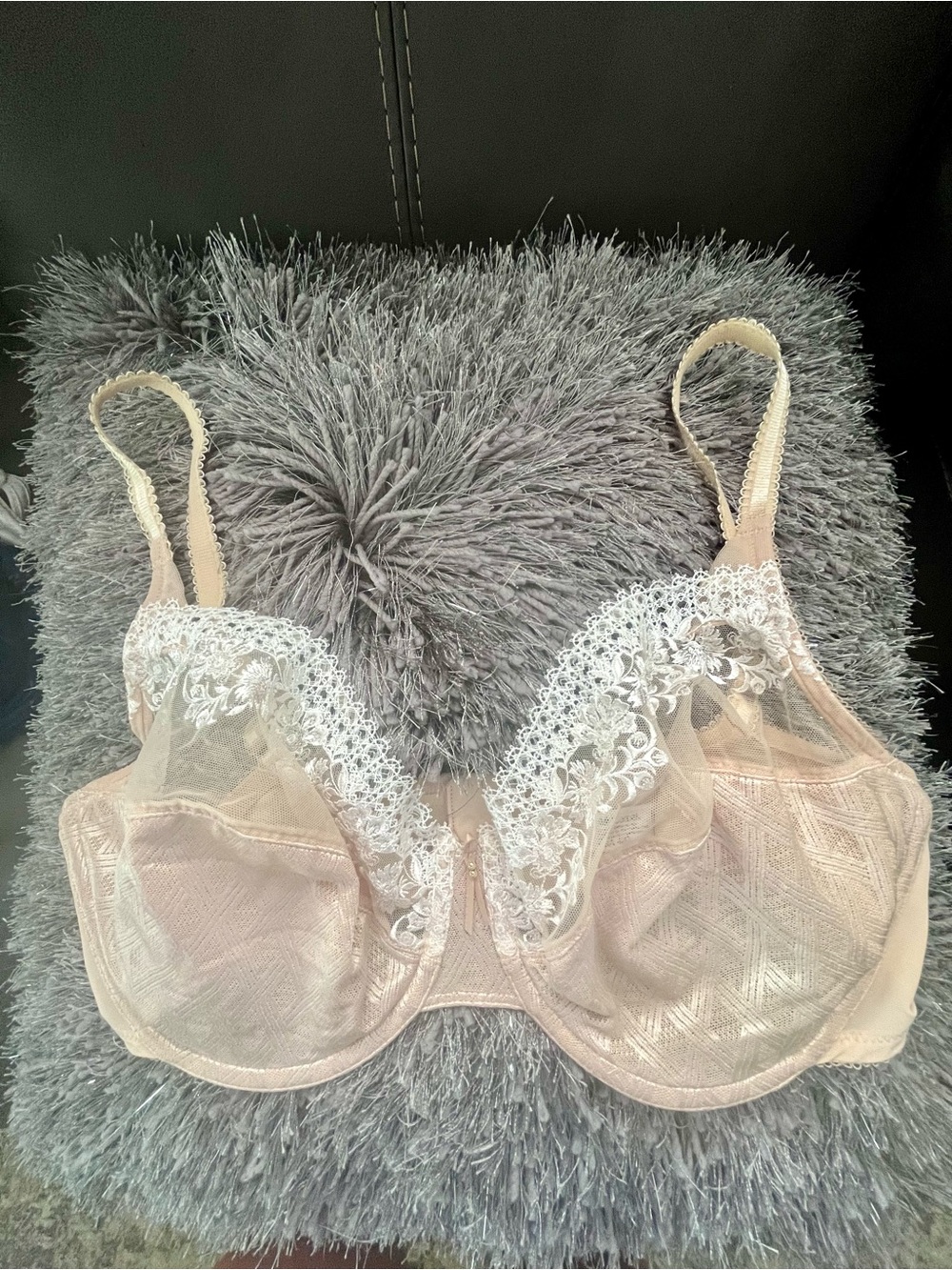 42D Wacoal Sheer Lace-Trim Underwire Bra in Light Nude and White